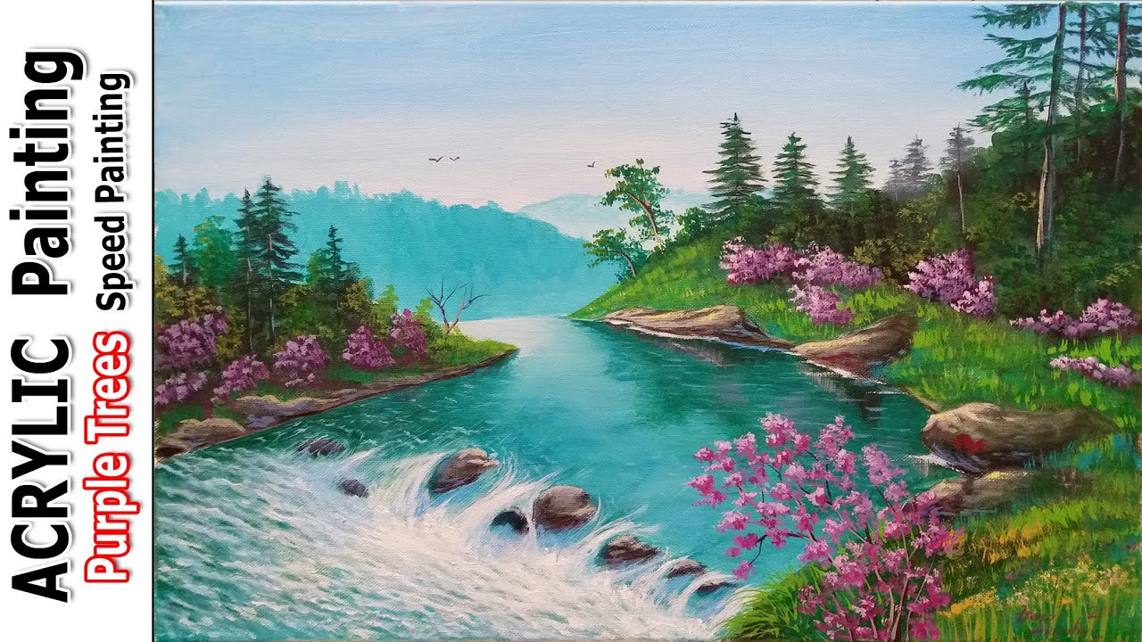 MANZARA | AĞAÇ | ÇİÇEK | AKARSU  RESMİ Nasıl Yapılır, Çizilir | Akrilik Boyama Teknikleri, #ACRYLIC