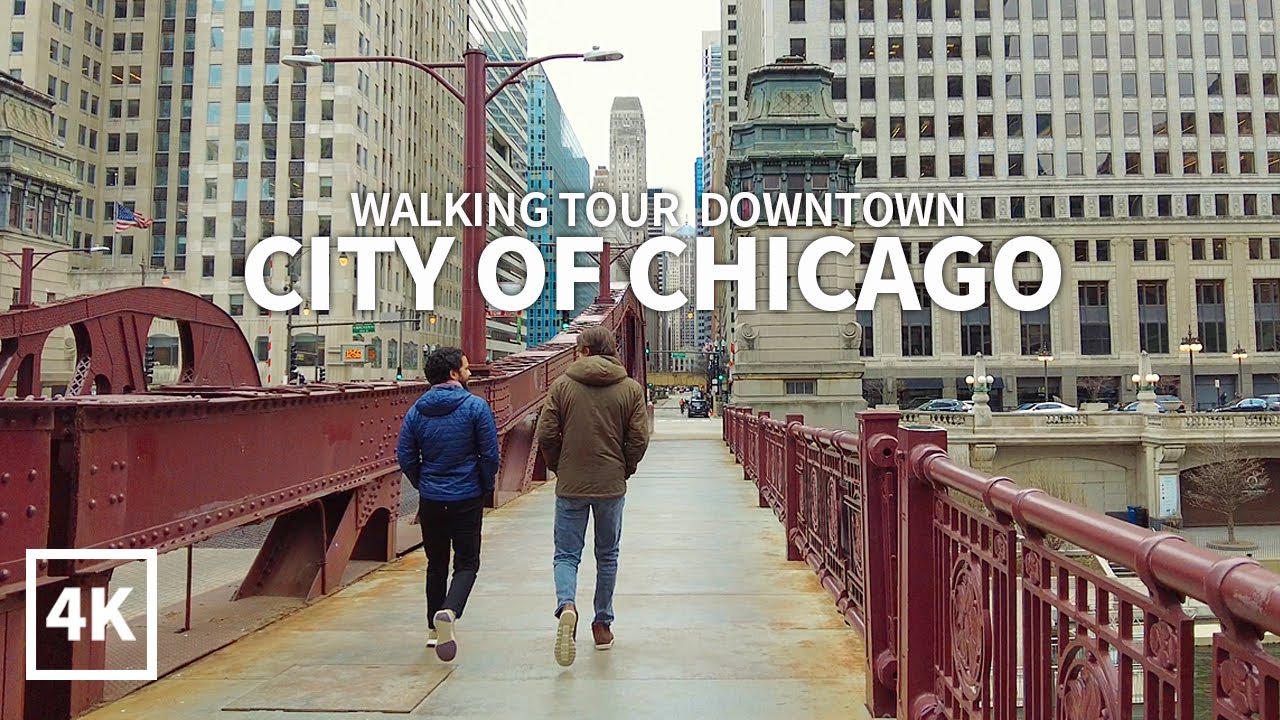 [4K] CHICAGO - Walking Tour Downtown, Jackson Street, Wacker Drive, Adams Street, Washington Street
