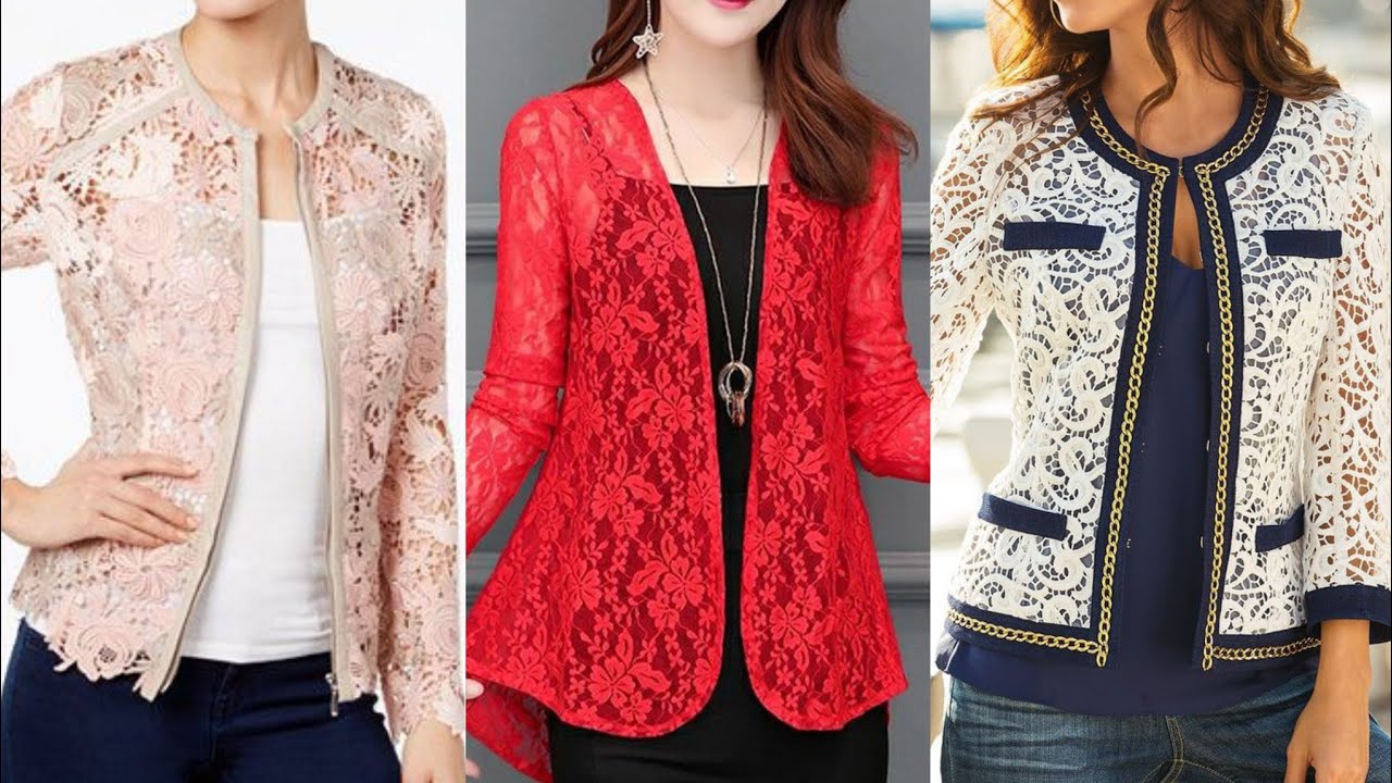 Attractive see throw style women floral lace net cardigan jacket and blazar design and Ideas