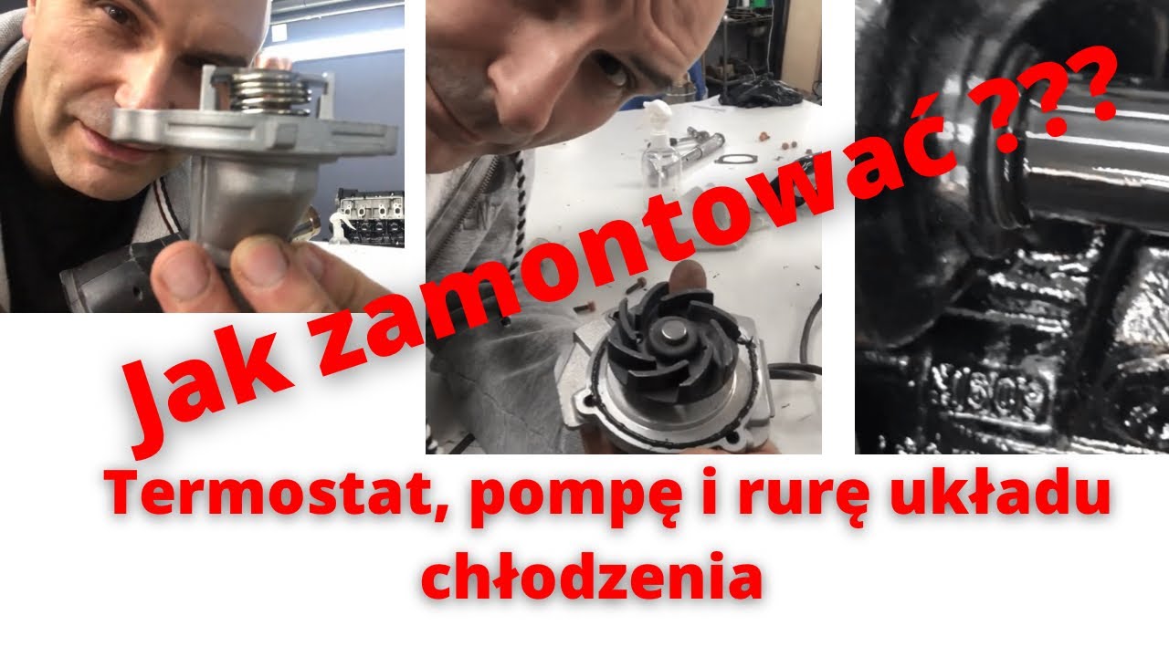 Montaż elementów układu chłodzenia silnika  pompa, termostat, rura