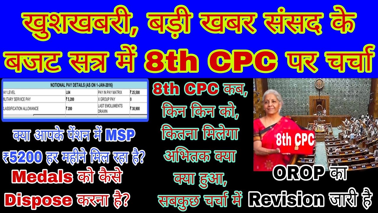 पेंशनर को MSP मिलता है, 8th CPC की चर्चा संसद में, OROP का Revision अभी जारी है, Medals कैसे Dispose