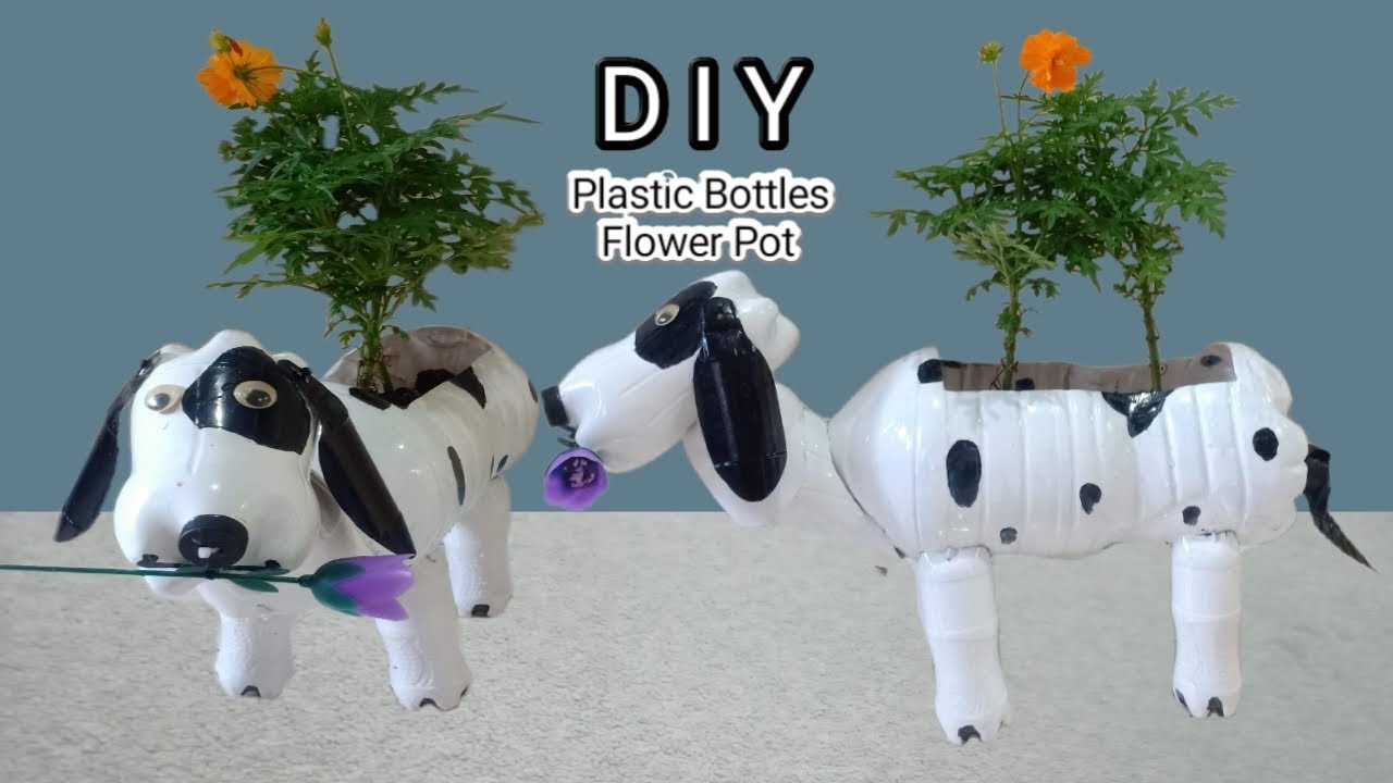 Recycle Plastic Bottles into Dog Flower Pot | for small garden