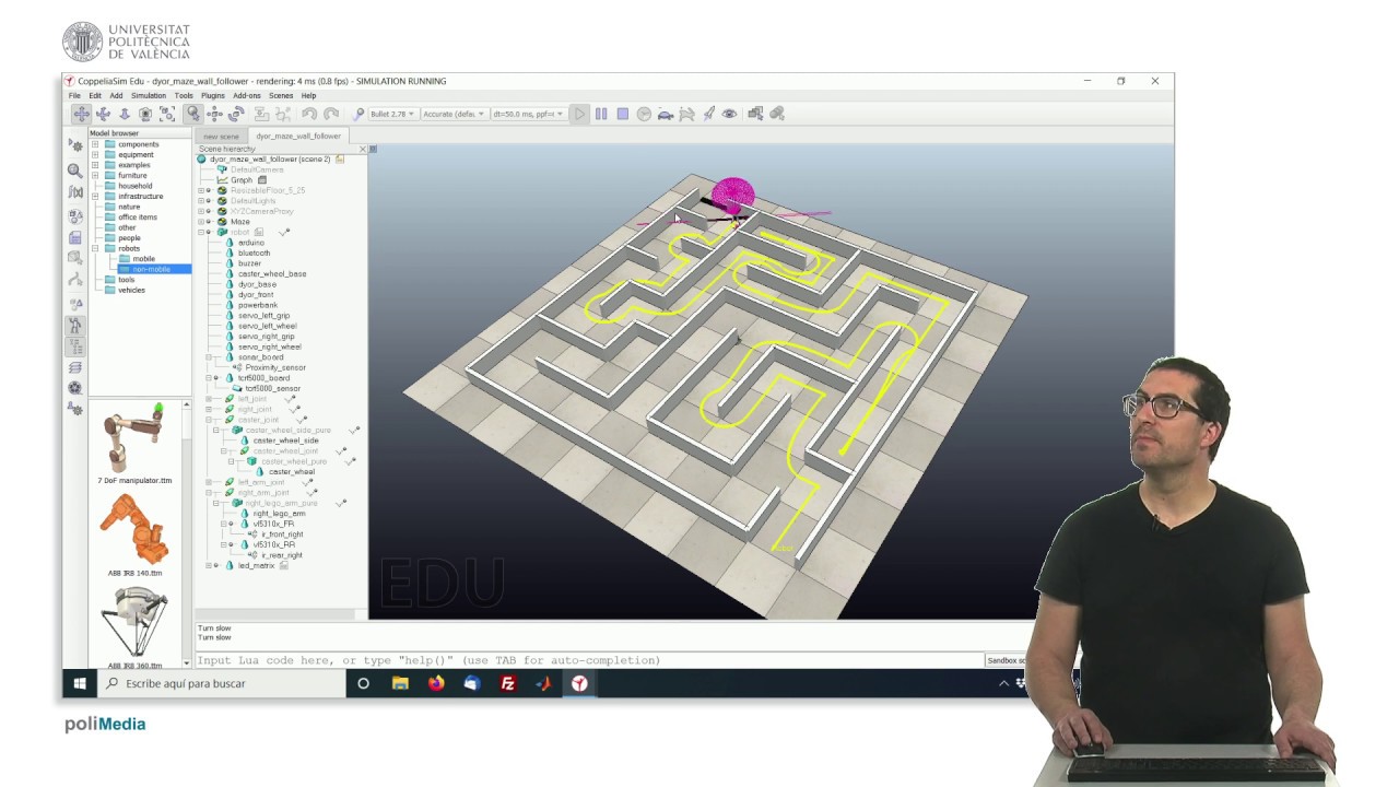 Demonstration of a Maze Solver Algorithm with a Wall Following Approach  | CoppeliaSim (V-REP)