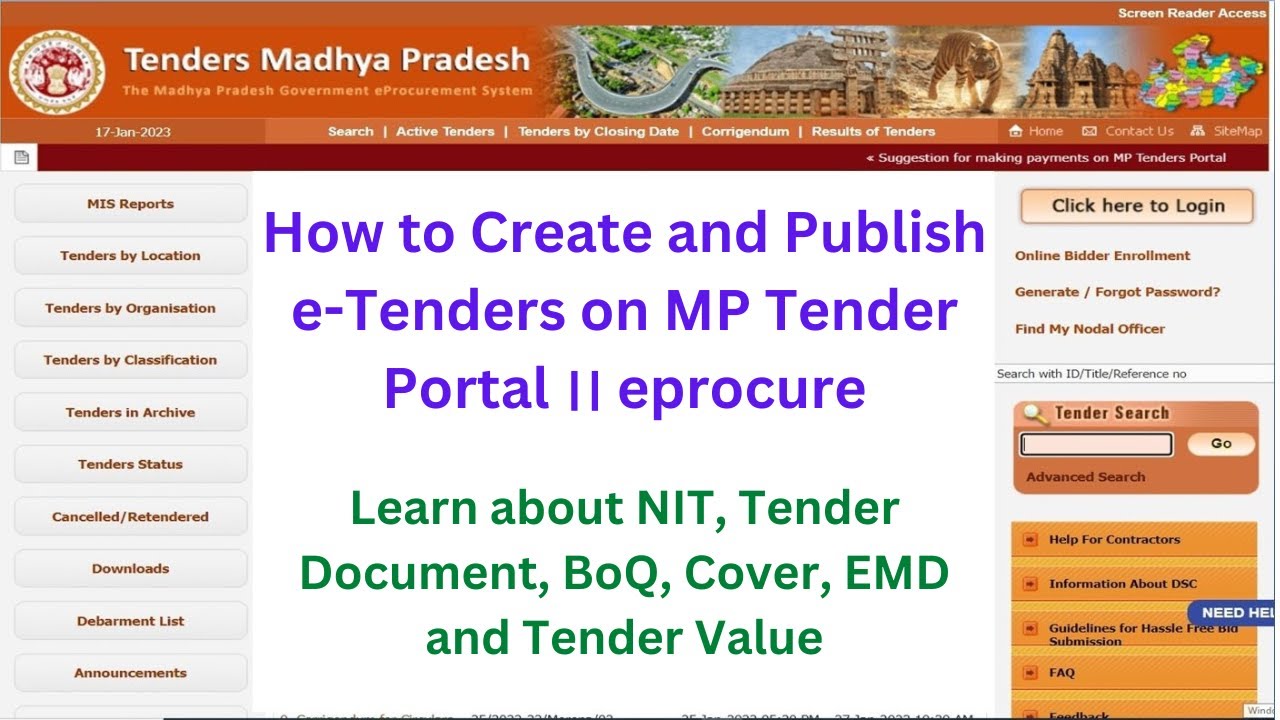 How to Create and Publish e-Tender on MP Tender Portal ।। Know about NIT, TD, BoQ, TV and EMD