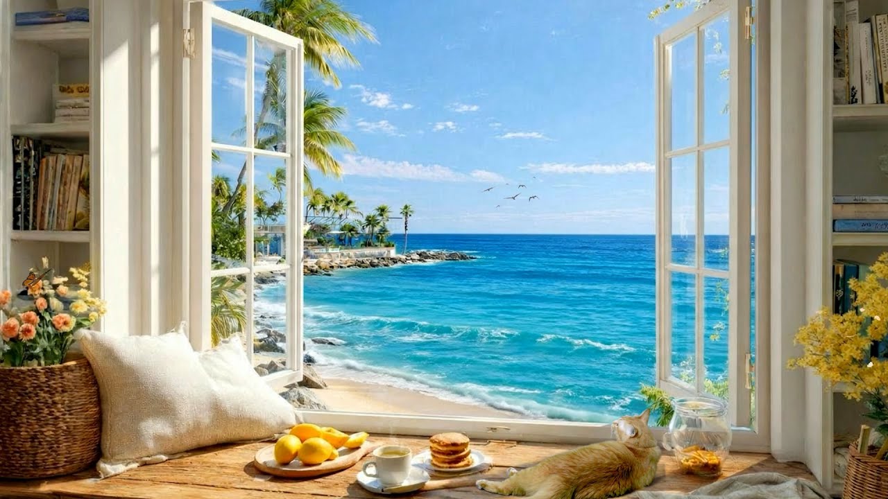 Coastal Window Chill | Smooth Acoustic Guitar & Ocean Waves Ambience 🌊 | Focus, Read, Sleep Better