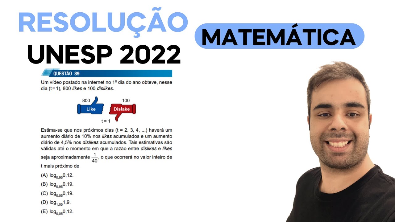 UNESP 2022 – Um vídeo postado na internet no 1º dia do ano obteve, nesse dia (t=1), 800 likes e 100