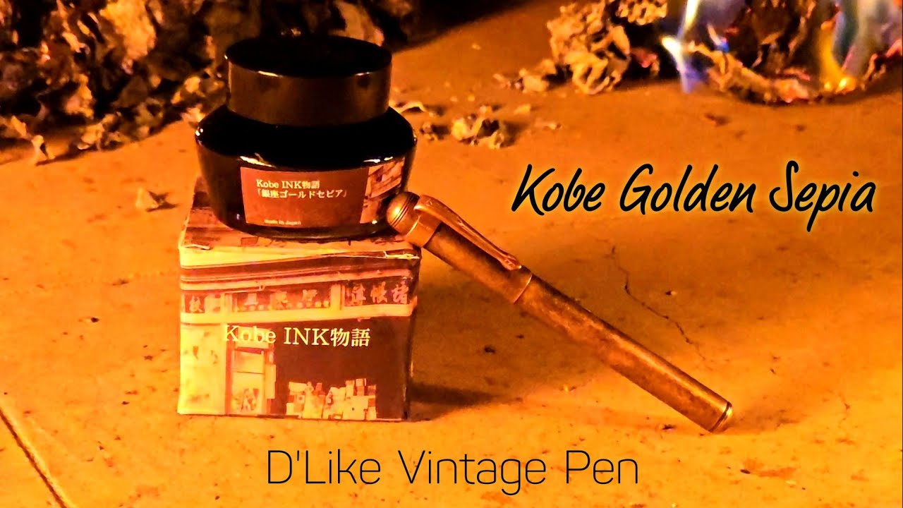 Kobe Golden Sepia Ink & D'Like Vintage Brass Metal Pocket Fountain Pen