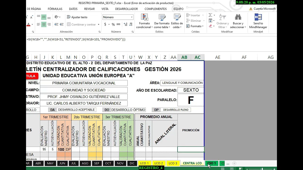 REGISTRO 2026 PEDAGOGICO Unidad Educativa Nivel Primario