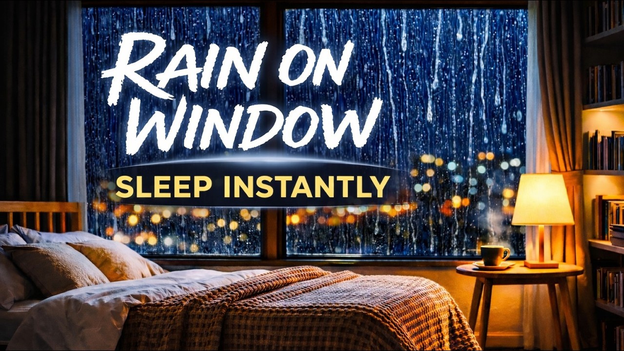 4 Hours Heavy Rain on Window for Deep Sleep | Cozy Rainy Night Bedroom Ambience