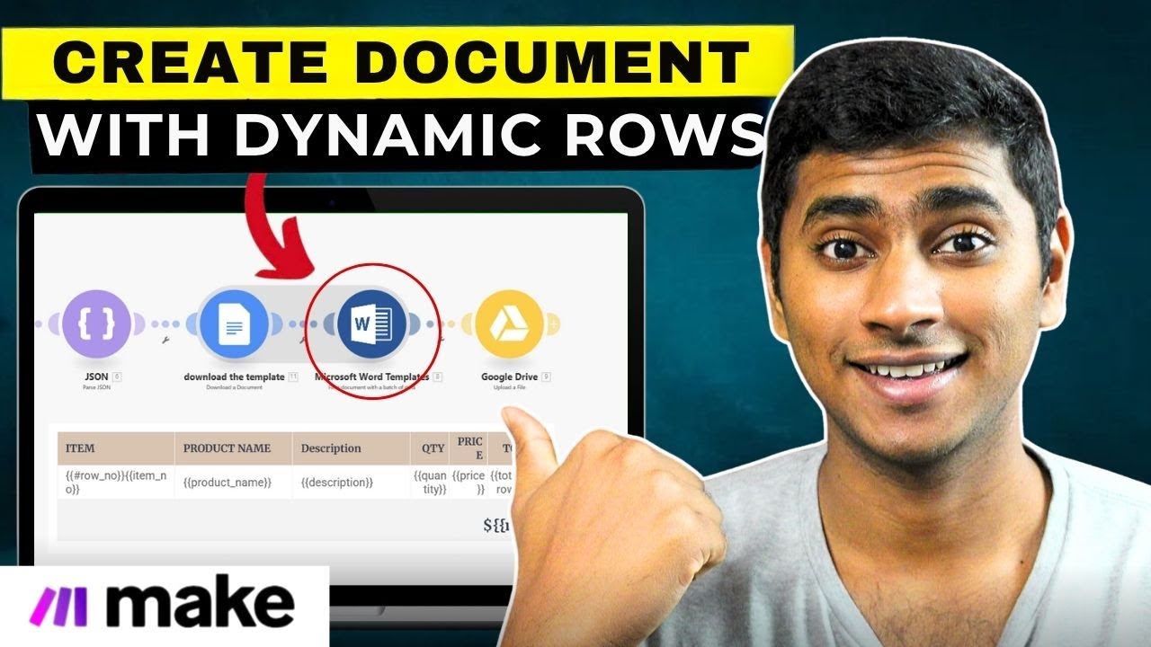 Add Dynamic Rows in Document using Microsoft Word Template (Make.com) | Invoice/PDF Automation
