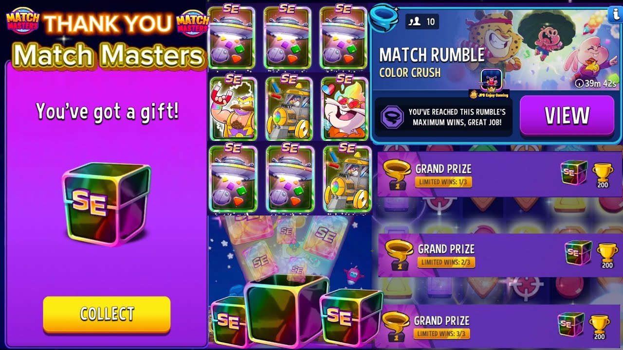 Thank You Gift 🎁 Match Masters/Play 3 Games Match Rumble Color Crystals+Square Matches