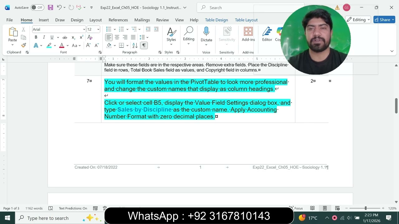 Exp22_Excel_Ch05_HOE - Sociology 1.1 | excel Chapter 5 Hands-On Exercise Sociology | Excel Ch05