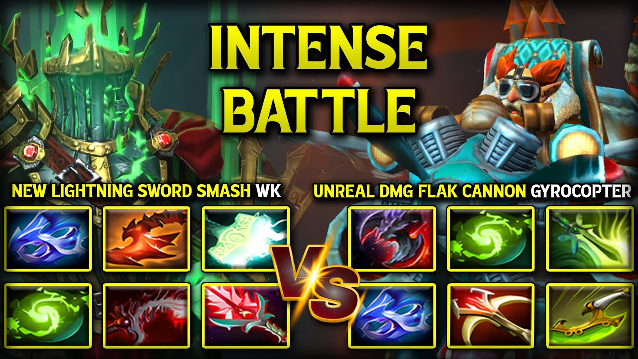 7.40 NEW LIGHTNING SWORD SMASH WRAITH KING FACING AGAINST UNREAL DAMAGE FLAK CANNON GYROCOPTER DOTA2