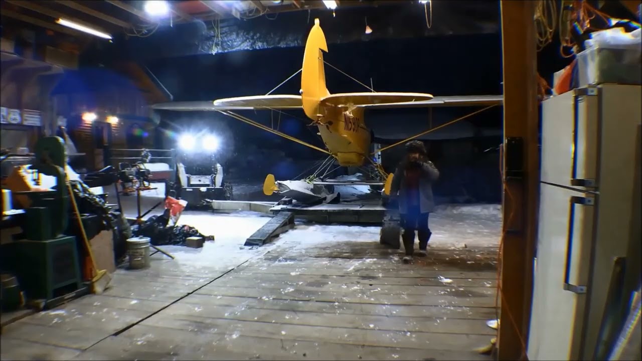 Piper Cub Float Plane Put To Bed On A cold Winters Night