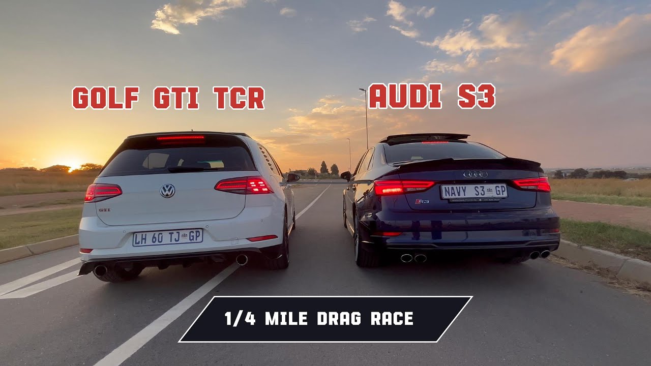 1/4 mile Drag Race: Audi S3 vs Golf GTi TCR #dragrace #carwow #cars #f1 #audisport #vw #gti #race