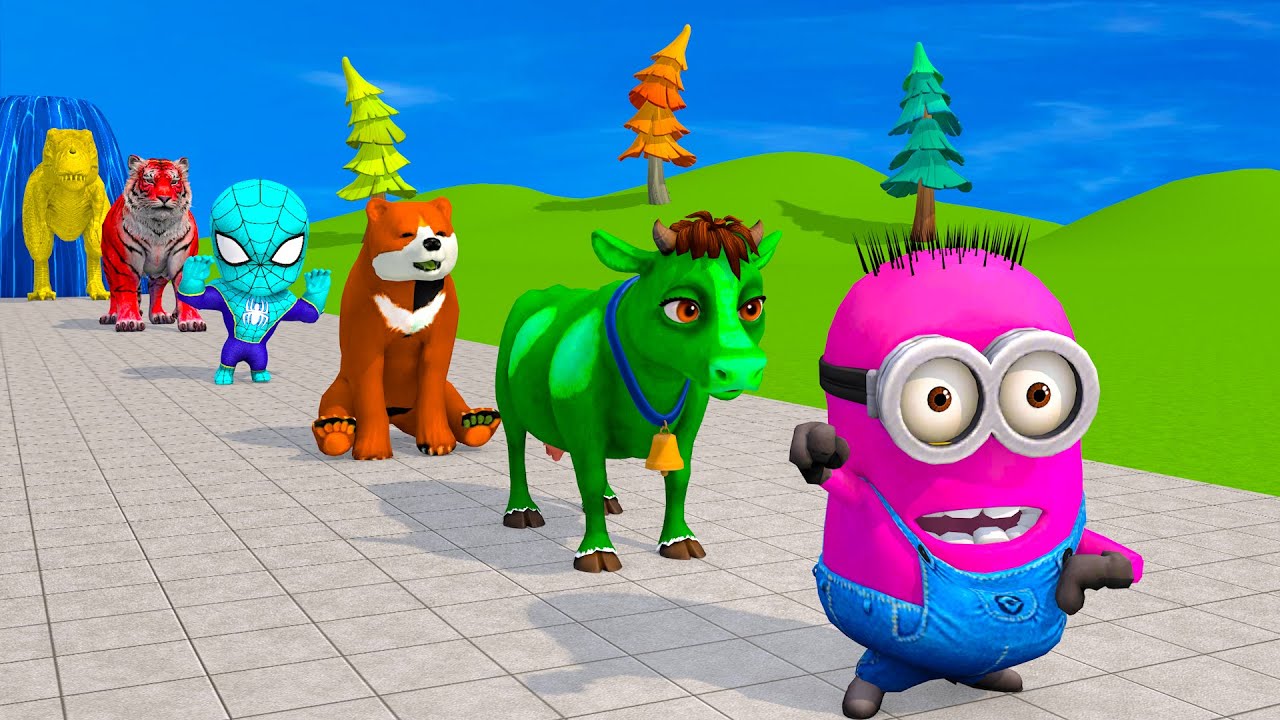 Long Slide Game With Cow Elephant Gorilla Hippopotamus Tiger 3d Animal Game Funny 3d Animals