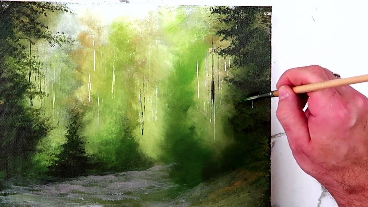 How to paint Deep Forest Path in Sunlight | Big Oval Brush | Acrylics | Easy for Beginners