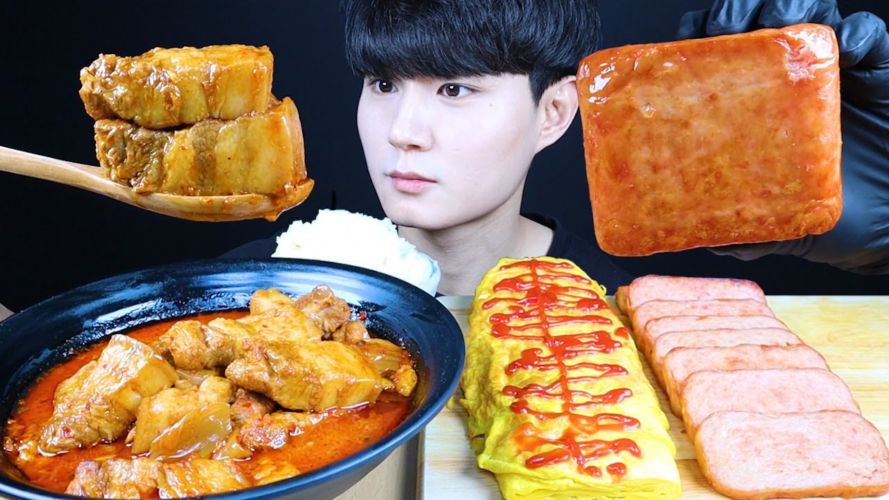 돼지김치찌개 계란말이 스팸 집밥 먹방ASMR MUKBANG Korean home food&Pork Kimch Stew&Spam&egg roll 韓国家庭料理 eating sounds
