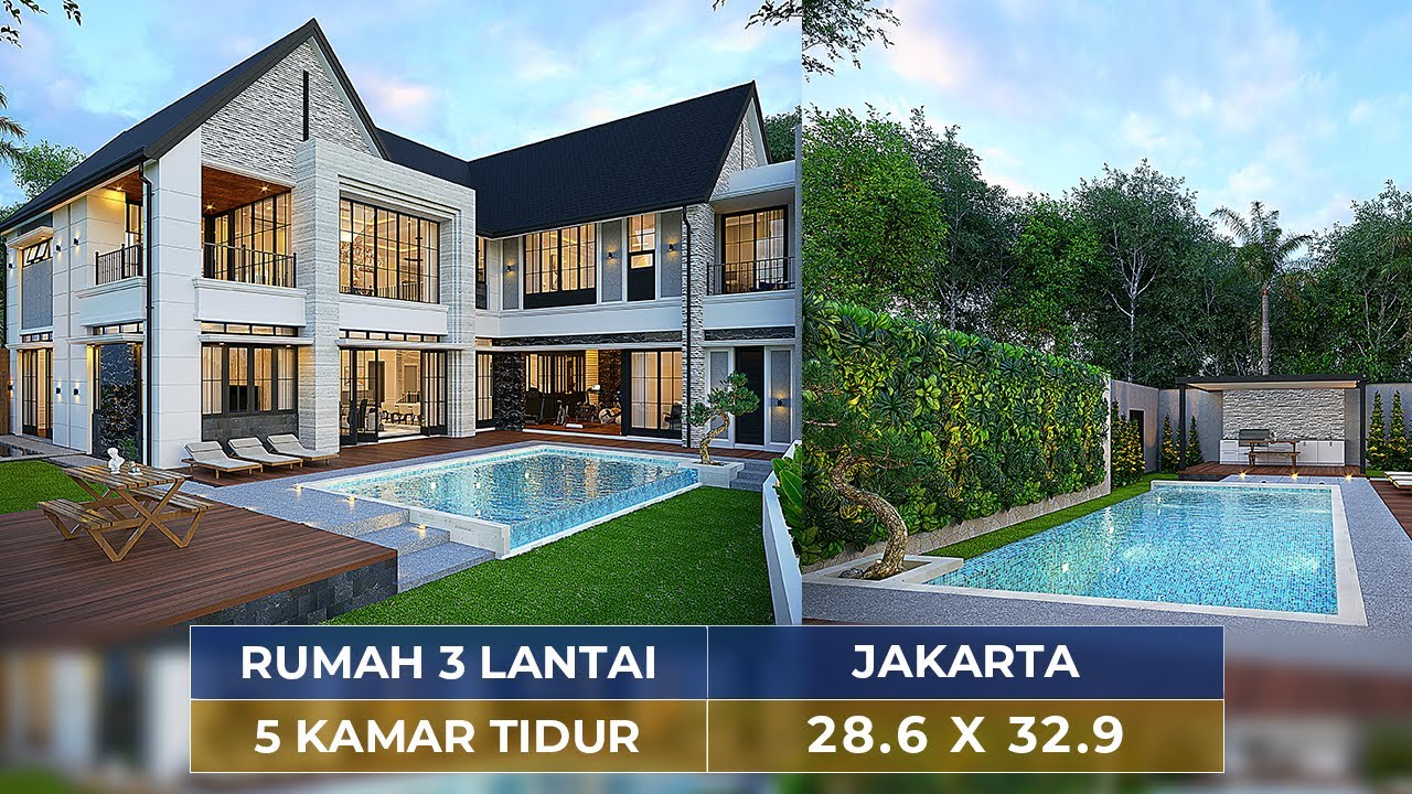 DESAIN RUMAH STYLE AMERICAN KLASIK DENGAN 5 KAMAR TIDUR & SWIMMING POOL DI JAKARTA! - JASA ARSITEK
