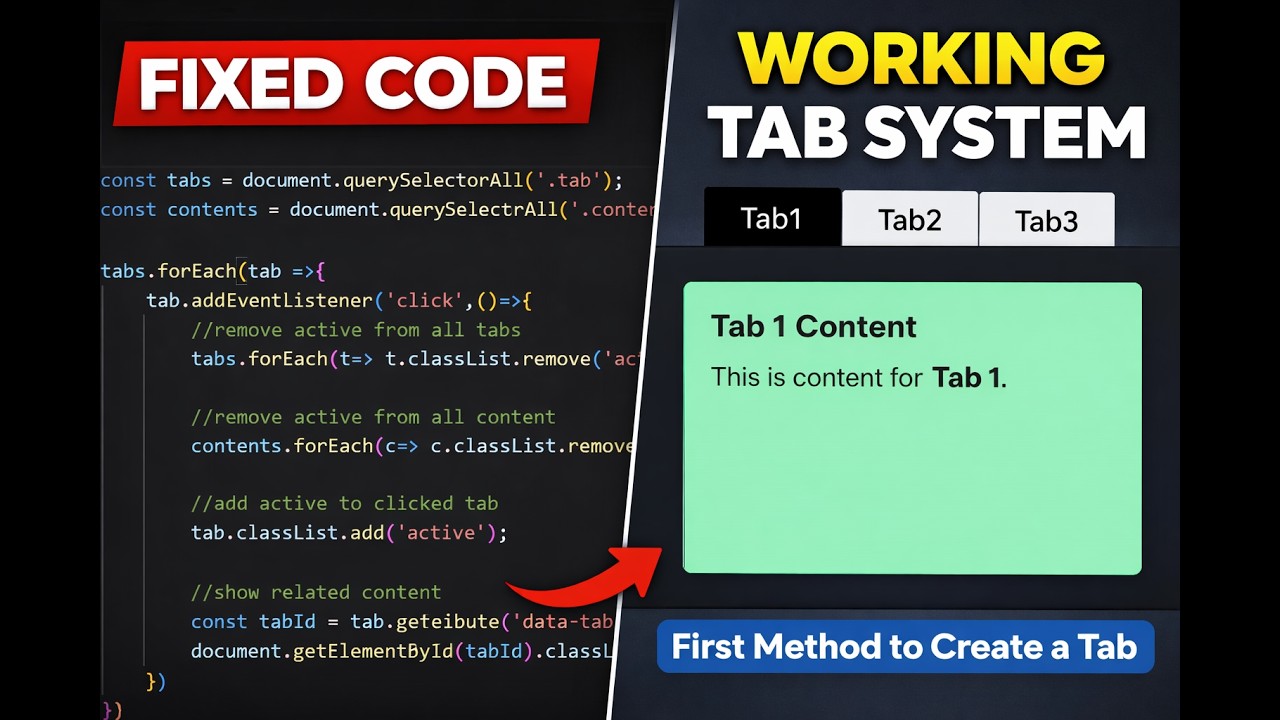 Create Tabs Using JavaScript (Beginner Friendly) | No CSS Focus