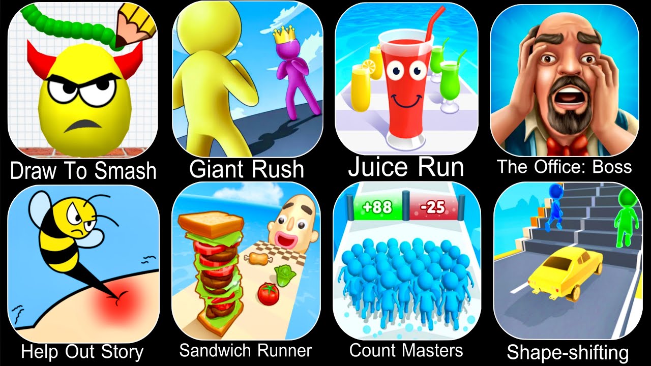 Draw To Smash,Giant Rush,Juice Run,The Office Boss,Sandwich Runner,Count Masters,Shape Shifting