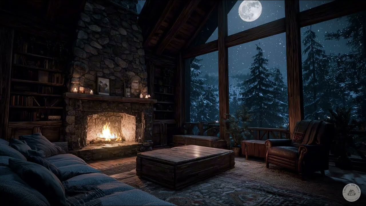 Full Moon Night Sleep Ambience 🌕 Deep Sleep Frequency & Crackling Fireplace