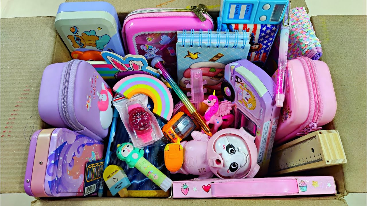 Unboxing Different Types Of Stationery Collection From The box, Pencil Case, Eraser, Toy, 3in1 Kit