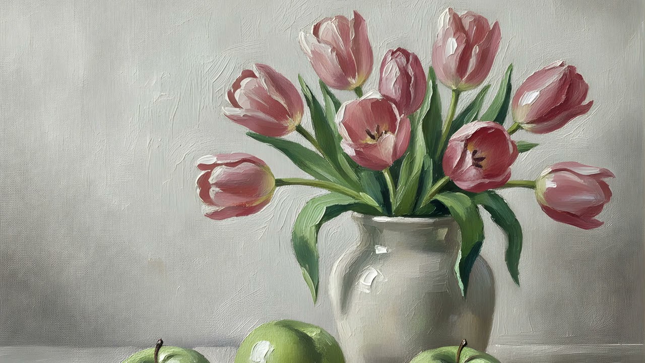 Tulips Flowers TV Art UHD 4K Silent Screensaver Spring TV Wallpaper 2 Hours Oil Painting Background