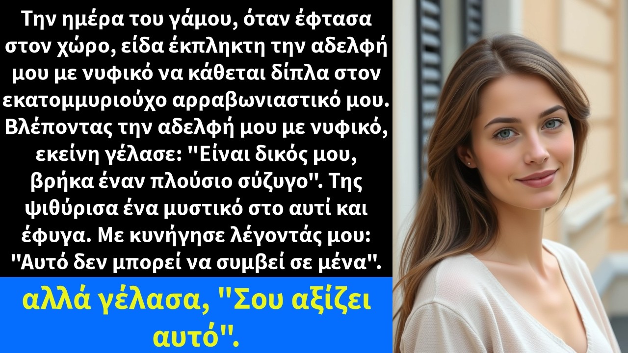 Την ημέρα του γάμου, όταν έφτασα στον χώρο, είδα έκπληκτη την αδελφή μου με νυφικό να κάθεται δίπλα