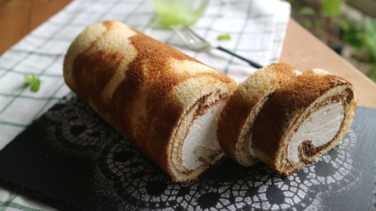 Easy&Fluffy Coffee marble Swiss Roll♡ふわっふわの珈琲マーブルロールケーキ