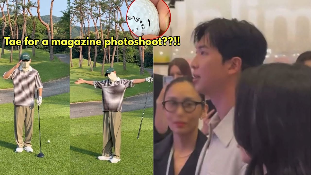 Taehyung saluting before golfing like he&rsquo;s into a mission😆 Everyone turned their phones to Namjoon
