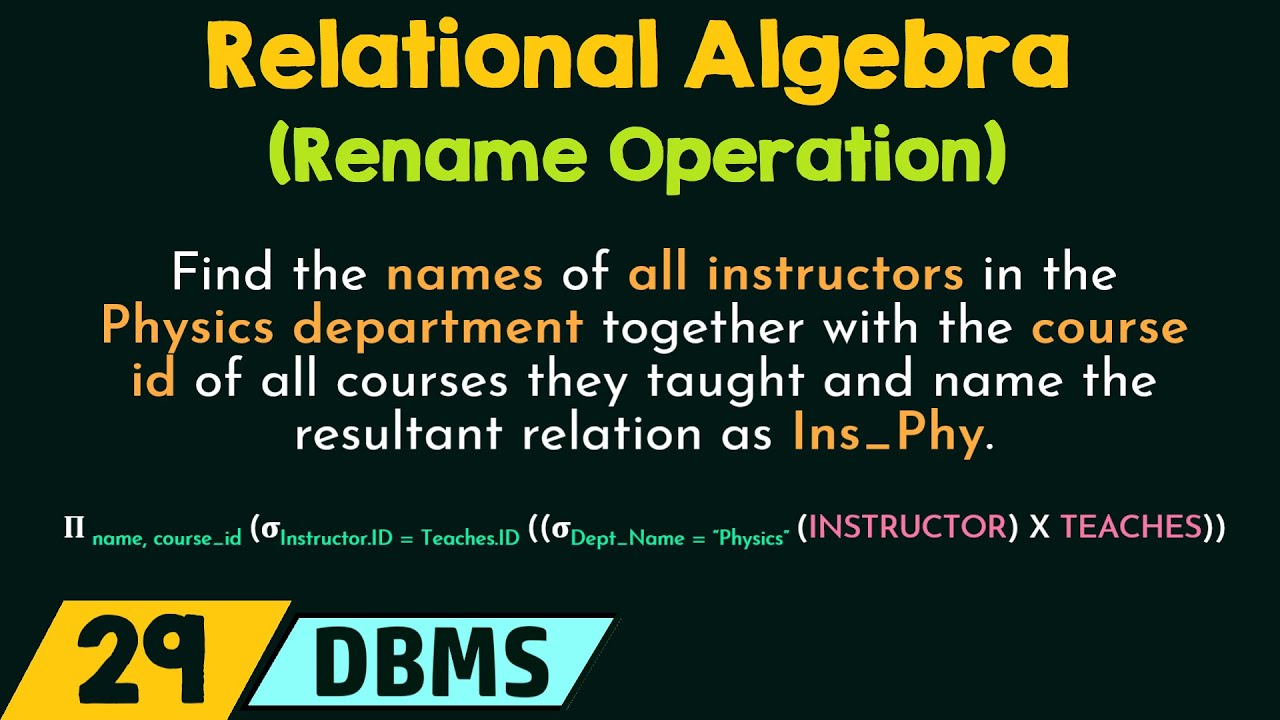 Relational Algebra (Rename Operation)