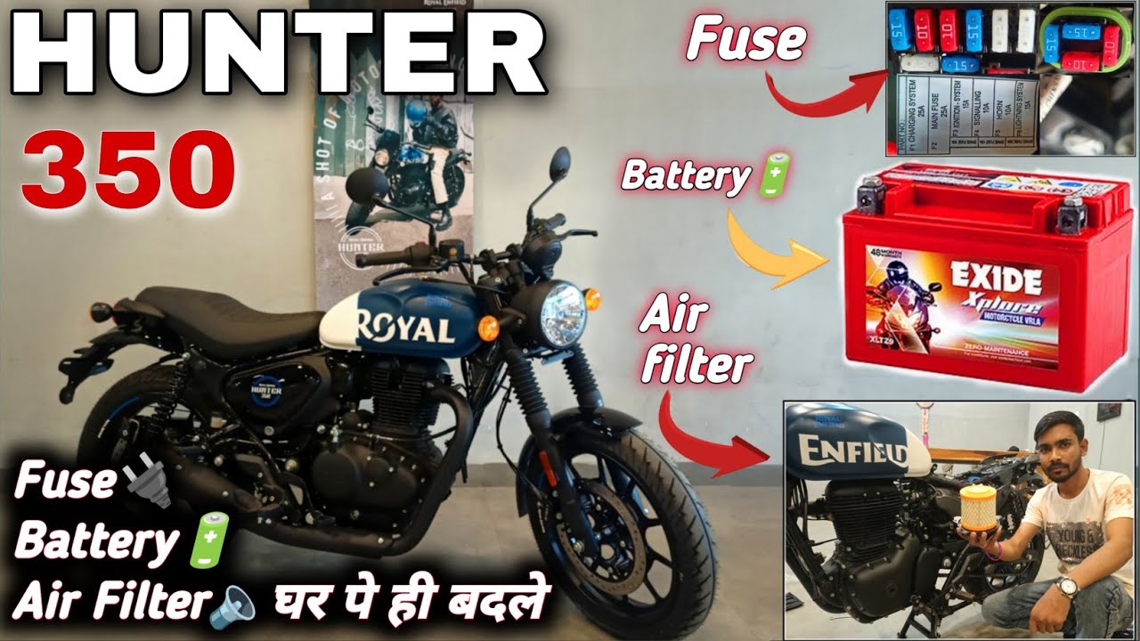 Royal Enfield HUNTER 350 Fuse, Battery, Air filter,Tool box घर पे ही बदले  All details review hindi