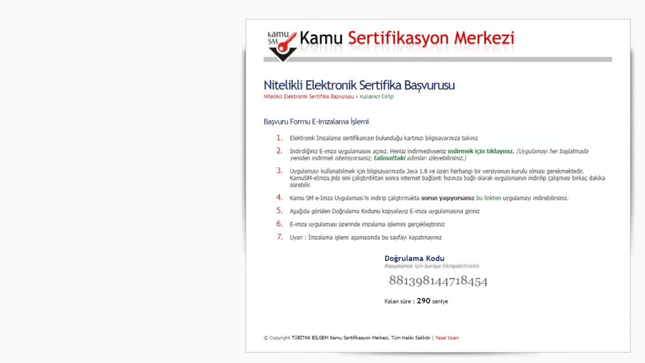 Süresi bitmek Üzere olan ,NES (Nitelikli Elektronik Sertifika) İmza Kartı Başvuru İşlemi