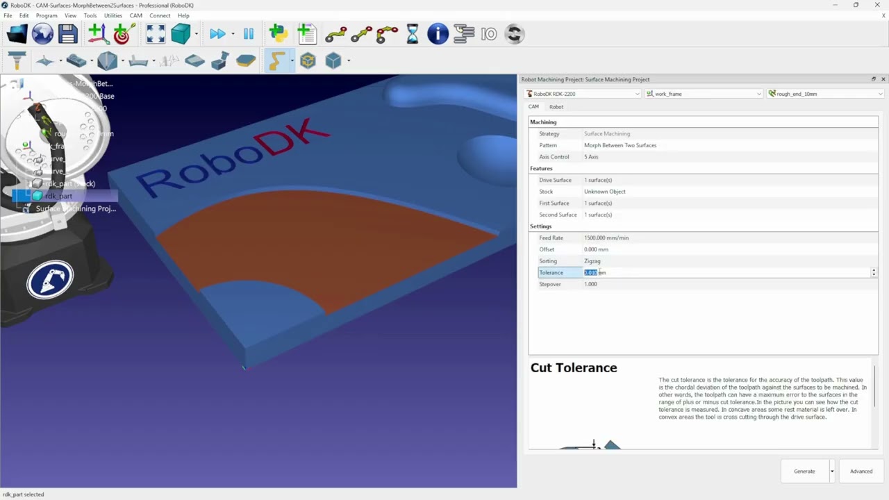 Morph Between Two Surfaces - Machining Strategy - RoboDK CAM