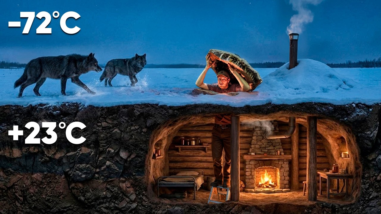 -72&deg;C Snowstorm Survival ❄️ Building a Dugout Shelter & Bushcraft Camp in Deep Winter Wilderness 🔥