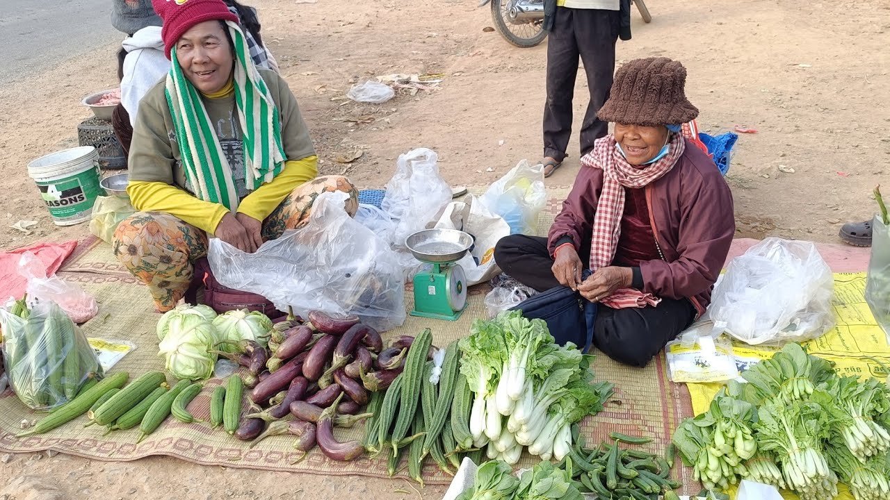 បន្លែស្ពៃមួយដុំតែ500រៀល យាយលក់ក្រាលកន្ទេលលក់