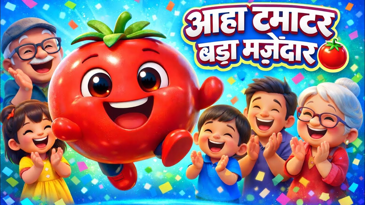 आहा टमाटर बड़ा मज़ेदार 🍅 | Funny Hindi Kids Song | Family Rhyme 