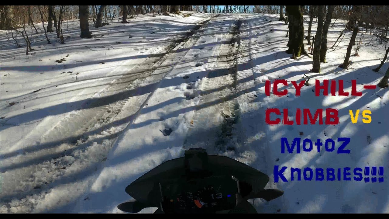 ICY HILLCLIMB!!! Cherohala SNOW-way VS MotoZ Knobbies, FRONT and REAR!