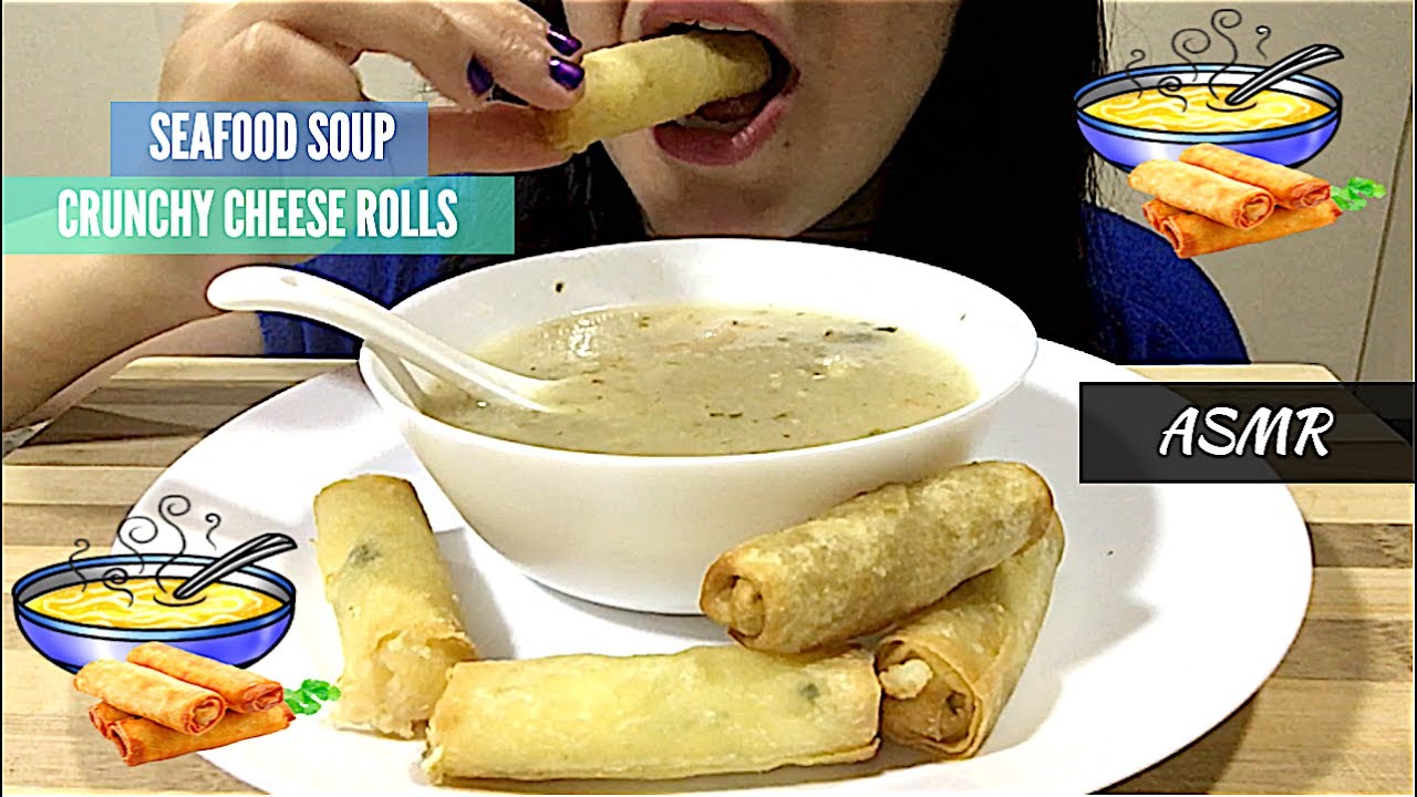 ASMR SUPER CRUNCHY CHEESE ROLLS & SEAFOOD SOUP | Eating Show | MUKBANG | Eating Sounds |