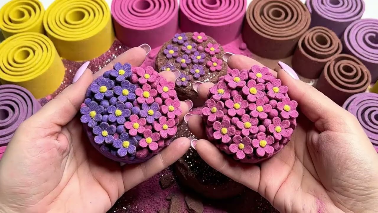 Satisfying Sand ASMR: Crushing Vibrant Floral Molds | Relaxing Flower Sand Crunching 🌸✨