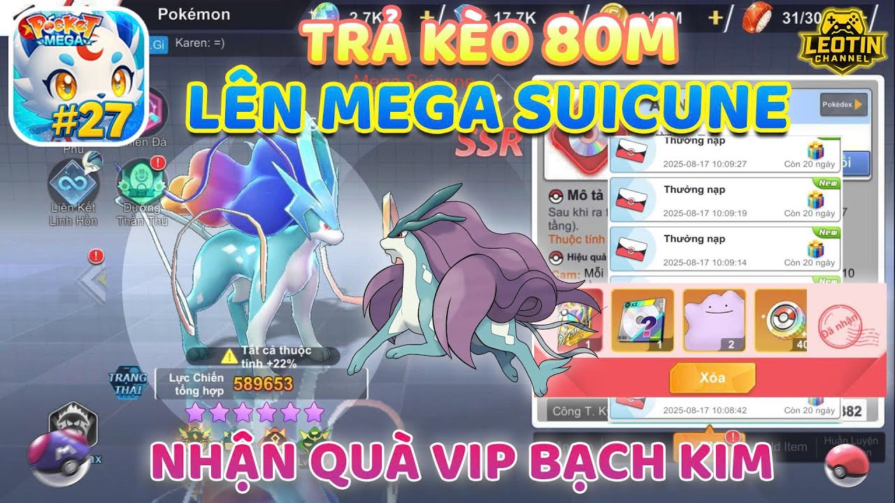 POKET MEGA - #27 NẠP 80M TRẢ K&Egrave;O ANH EM - &Uacute;P MEGA SUICUNE META TEAM NƯỚC CỰC KHỦNG - 1 KHẠC 1M ST