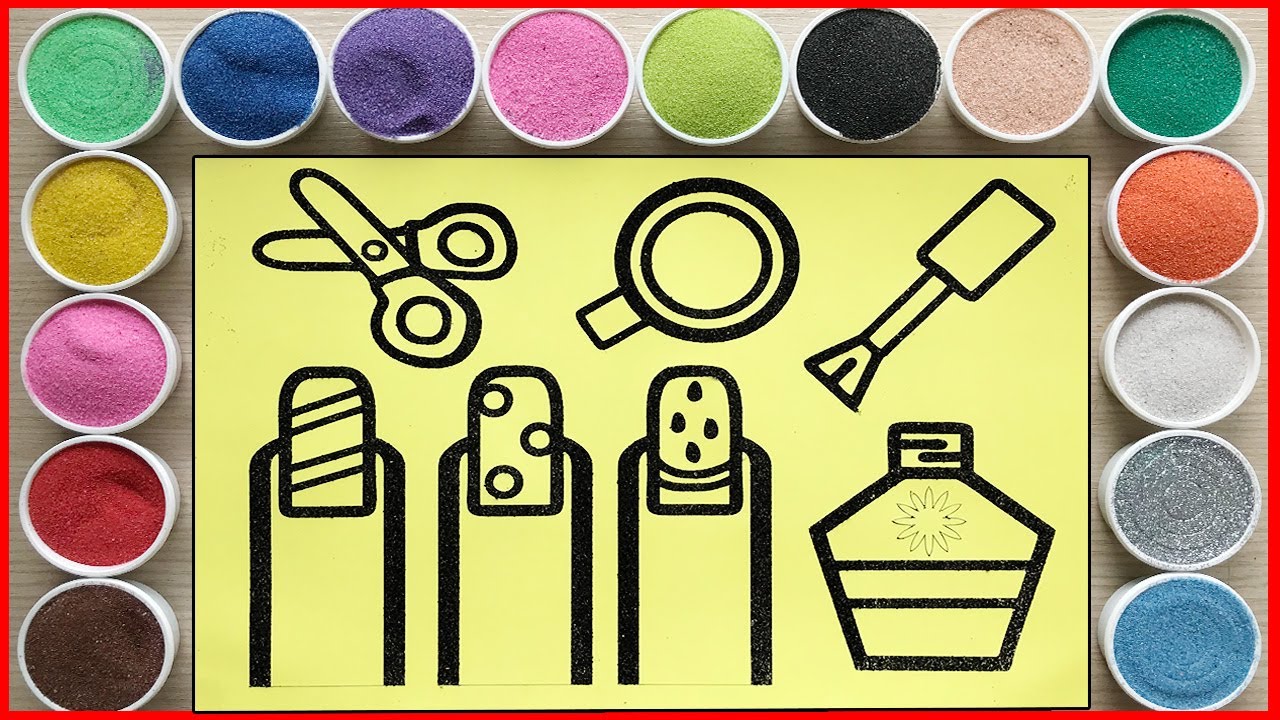 TÔ MÀU TRANH CÁT LÀM MÓNG TAY NGHỆ THUẬT - Colored sand painting nail art (Chim Xinh channel)