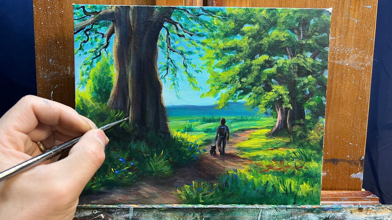 Easy and Simple Beautiful light acrylics landscape painting/relaxing video/ 
