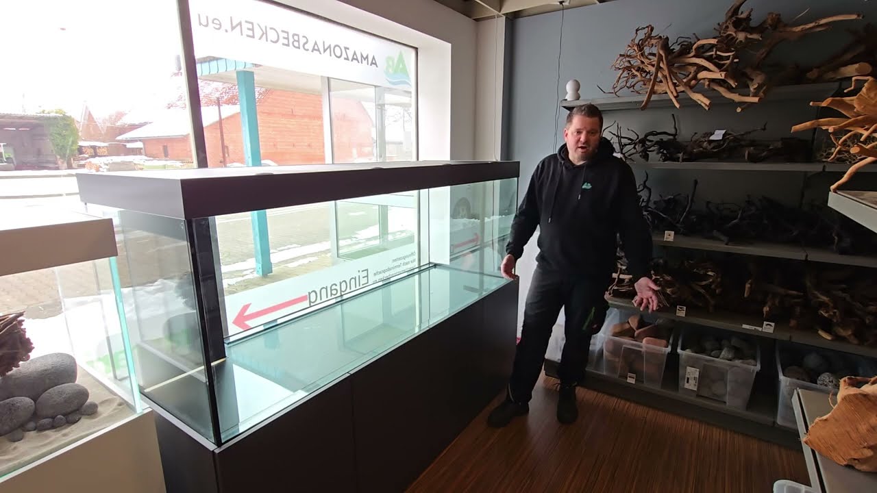 Komplett-Aquarium 200x70x70 aufstellen mit Filterbecken Ausstellung von Amazonasbecken.eu