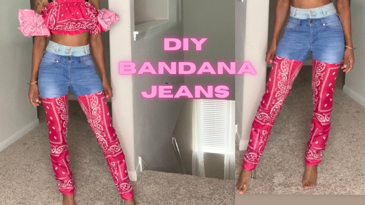 Diy #bandana jeans with ruffled sleeved top