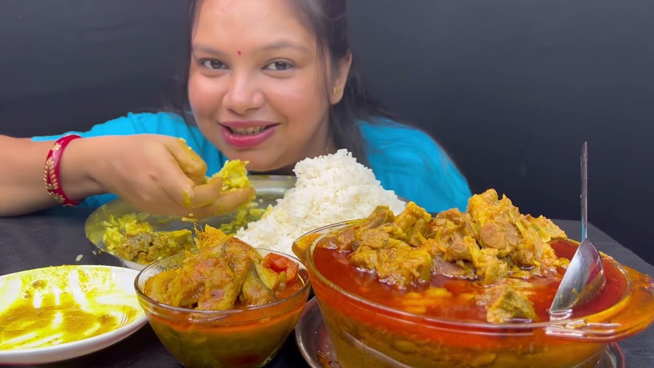 Bigbites, Eating Rice With Spicy 🔥🔥 Mutton CURRY,Lote Fish Curry,Mix Veg।।
