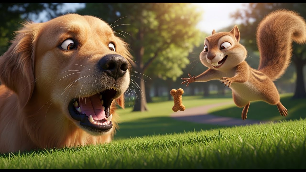 The Epic Showdown: Buddy the gluttonous dog and his battle with the cunning squirrel at the park!