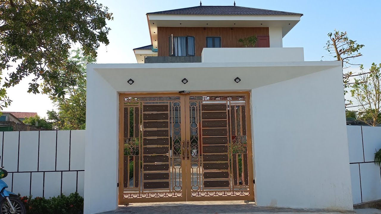 Cổng tự động âm sàn 2 cánh mở 180 độ, kết hợp mở qua điện thoại.