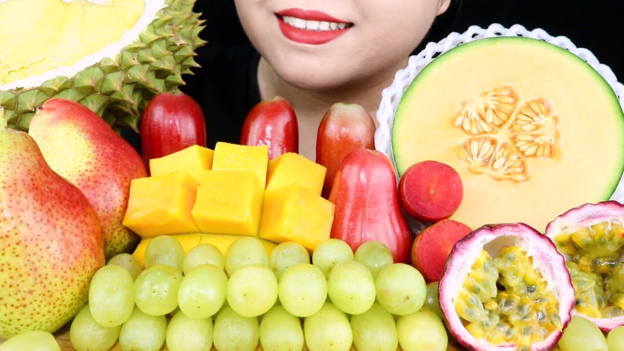 ASMR FRESH FRUIT PLATTER: DURIAN, BELL FRUIT, MANGO, PEAR... EXTREME CRUNCHY SOUNDS. MAI ASMR